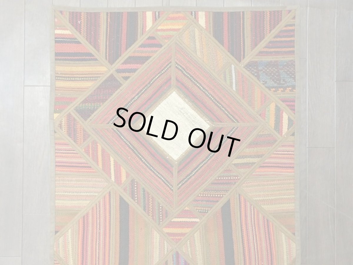 画像4: ペルシャ キリム ジャジム パッチワーク ラグ 1.3m アクセント サイズ 134 x 68 cm 5492 平織り 天然 ウール 絨毯 敷物 マット カーペット 茶 赤 黄 クリーム カラフル マルチカラー 縞 模様 (4)