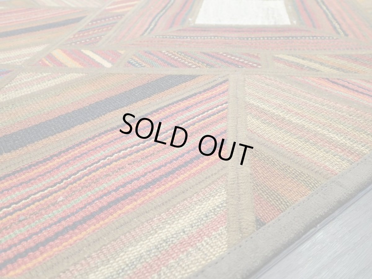 画像6: ペルシャ キリム ジャジム パッチワーク ラグ 1.3m アクセント サイズ 134 x 68 cm 5492 平織り 天然 ウール 絨毯 敷物 マット カーペット 茶 赤 黄 クリーム カラフル マルチカラー 縞 模様 (6)