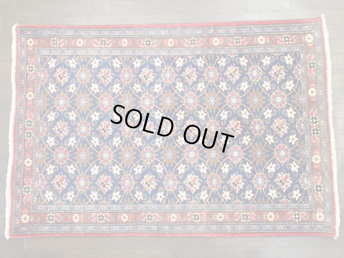 画像2: ペルシャ 絨毯 ハマダン 1.6m センター サイズ 156 x 105 cm 27 トライバル ラグ 天然 ウール 敷物 マット カーペット 青 赤 花柄 (2)