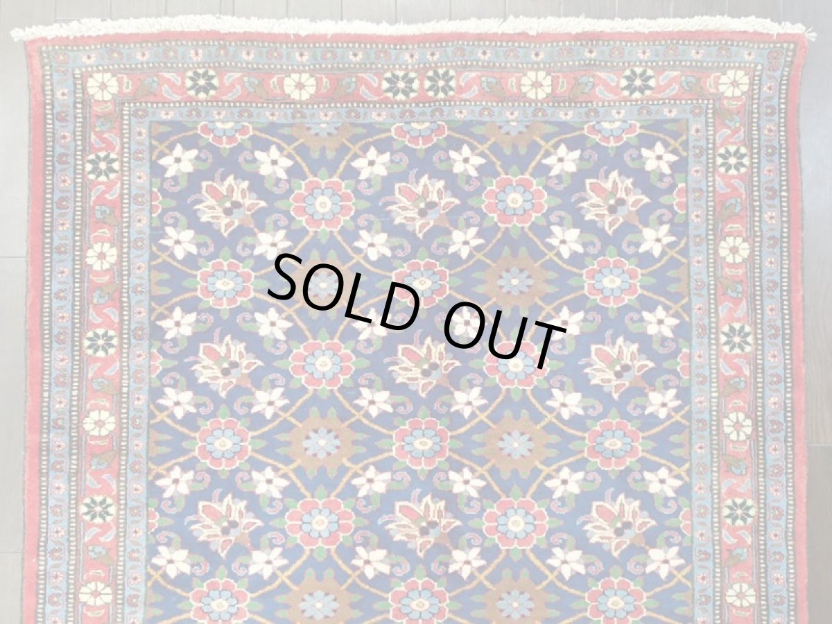 画像5: ペルシャ 絨毯 ハマダン 1.6m センター サイズ 156 x 105 cm 27 トライバル ラグ 天然 ウール 敷物 マット カーペット 青 赤 花柄 (5)