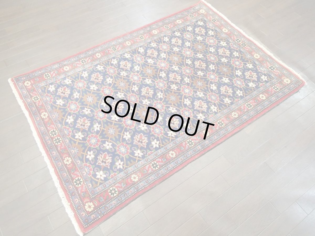 画像4: ペルシャ 絨毯 ハマダン 1.6m センター サイズ 156 x 105 cm 27 トライバル ラグ 天然 ウール 敷物 マット カーペット 青 赤 花柄 (4)