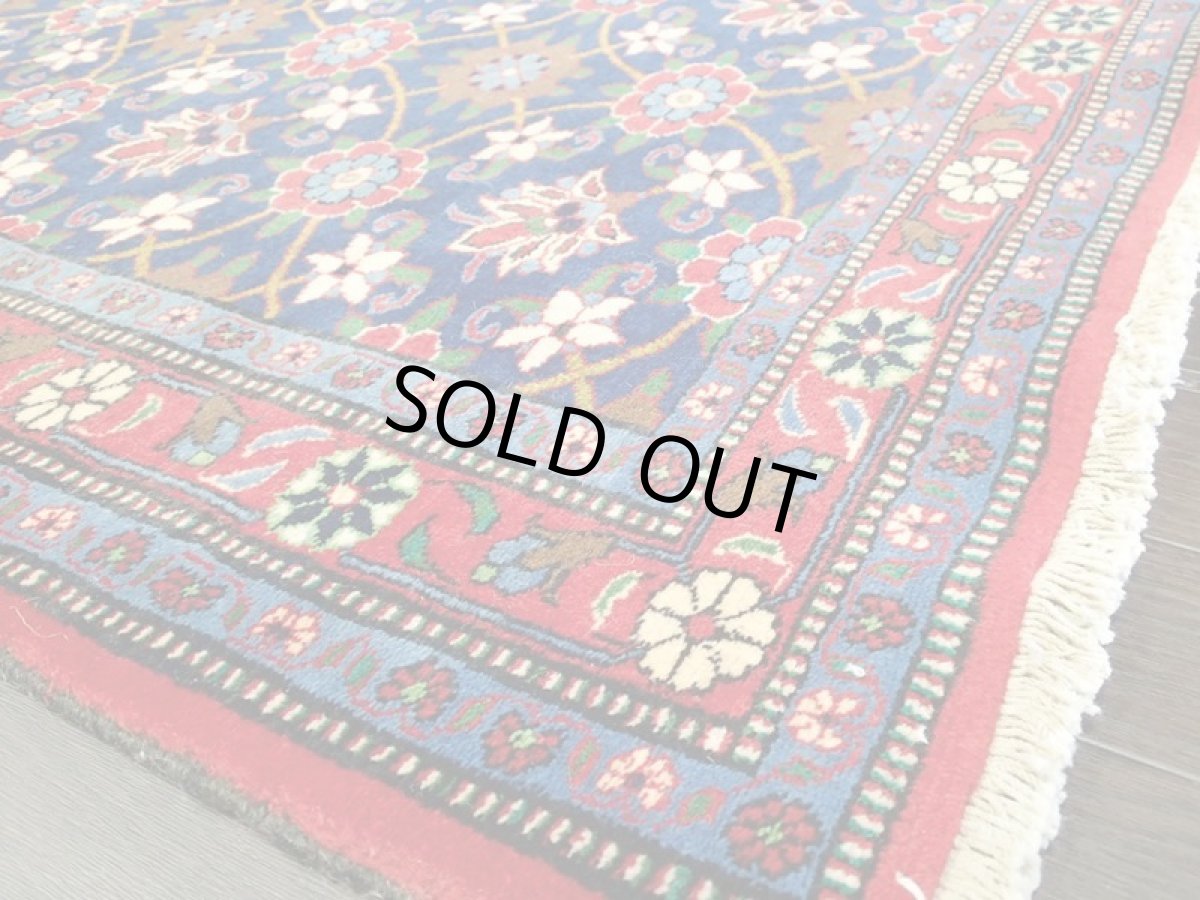 画像7: ペルシャ 絨毯 ハマダン 1.6m センター サイズ 156 x 105 cm 27 トライバル ラグ 天然 ウール 敷物 マット カーペット 青 赤 花柄 (7)