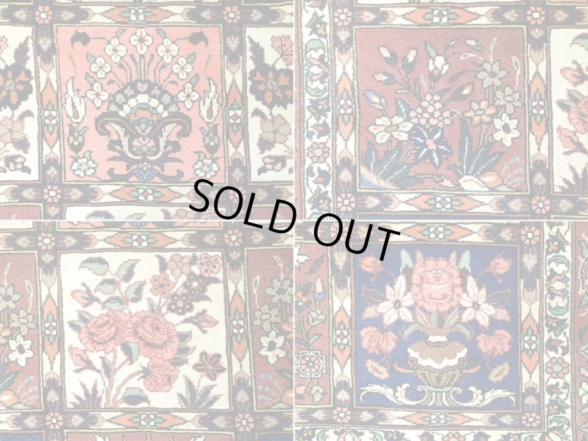 画像14: オールド ペルシャ 絨毯 バクティアリ 2.3m センター ソファ サイズ 225 x 143 cm 16C 手織り トライバル ラグ 天然 ウール 敷物 マット カーペット クリーム 茶 エンジ 紺 カラフル ブロック 花柄 庭園 ヴィンテージ OLD (14)