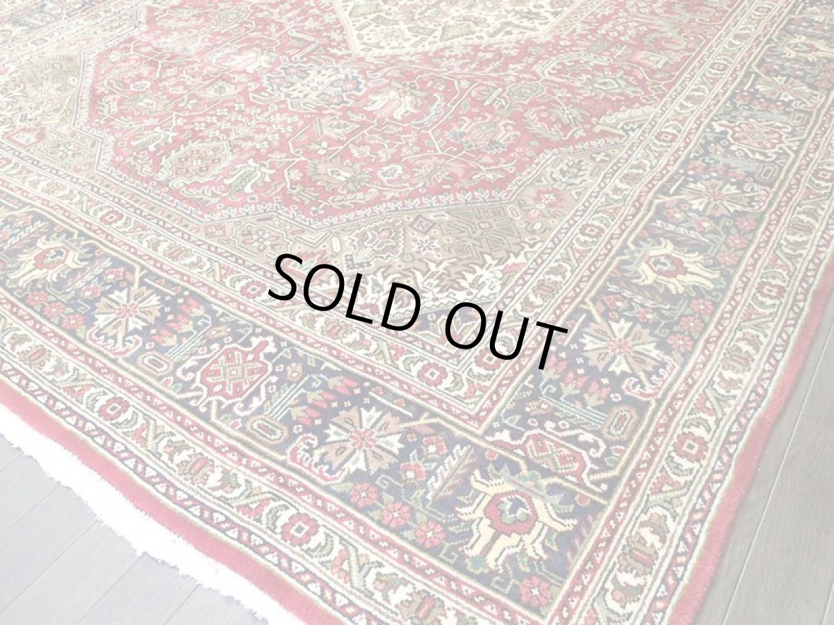 画像7: オールド ペルシャ 絨毯 タブリーズ 3m リビング ダイニング サイズ 295 x 205 cm f204 手織り トライバル ラグ 天然 ウール 敷物 マット カーペット 赤 茶 クリーム 草木 花 柄 ヴィンテージ OLD (7)