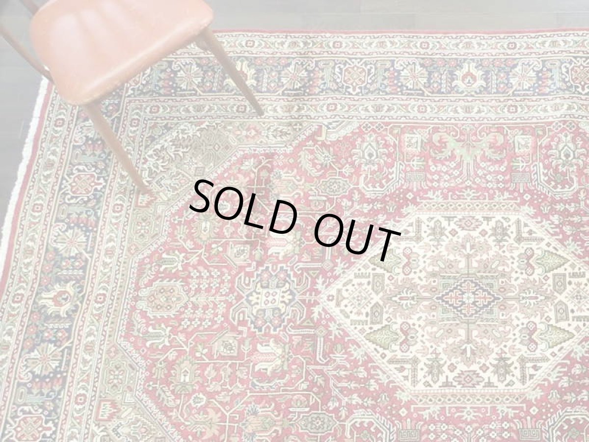 画像2: オールド ペルシャ 絨毯 タブリーズ 3m リビング ダイニング サイズ 295 x 205 cm f204 手織り トライバル ラグ 天然 ウール 敷物 マット カーペット 赤 茶 クリーム 草木 花 柄 ヴィンテージ OLD (2)