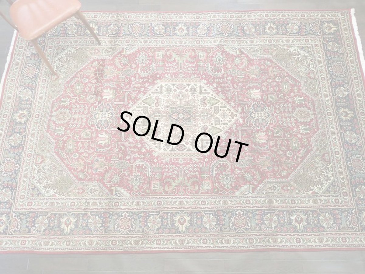 画像4: オールド ペルシャ 絨毯 タブリーズ 3m リビング ダイニング サイズ 295 x 205 cm f204 手織り トライバル ラグ 天然 ウール 敷物 マット カーペット 赤 茶 クリーム 草木 花 柄 ヴィンテージ OLD (4)