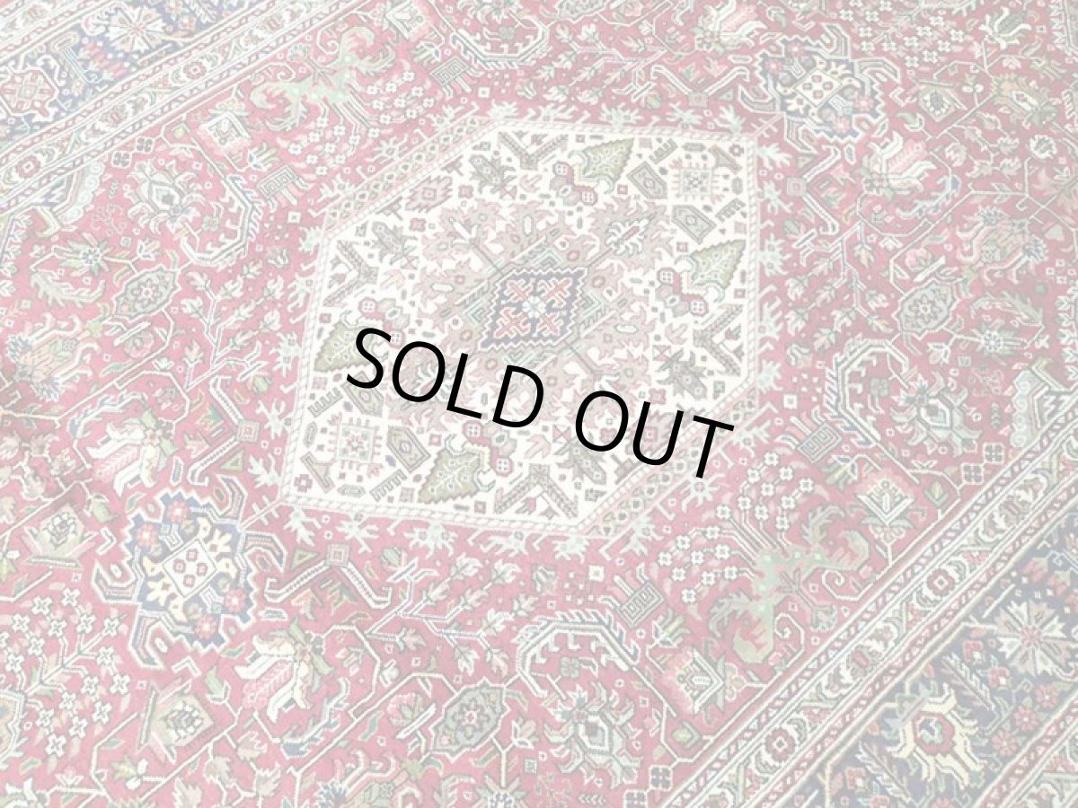 画像6: オールド ペルシャ 絨毯 タブリーズ 3m リビング ダイニング サイズ 295 x 205 cm f204 手織り トライバル ラグ 天然 ウール 敷物 マット カーペット 赤 茶 クリーム 草木 花 柄 ヴィンテージ OLD (6)