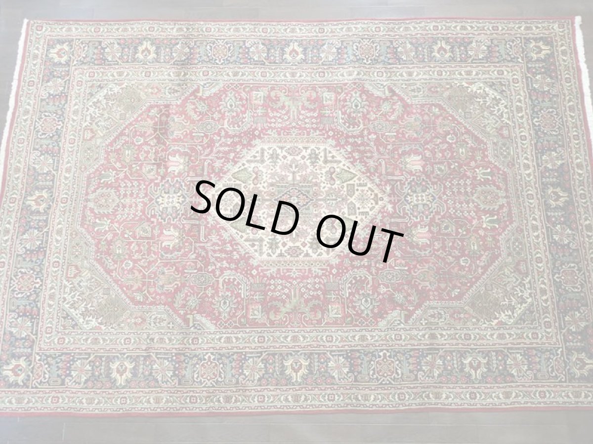 画像3: オールド ペルシャ 絨毯 タブリーズ 3m リビング ダイニング サイズ 295 x 205 cm f204 手織り トライバル ラグ 天然 ウール 敷物 マット カーペット 赤 茶 クリーム 草木 花 柄 ヴィンテージ OLD (3)