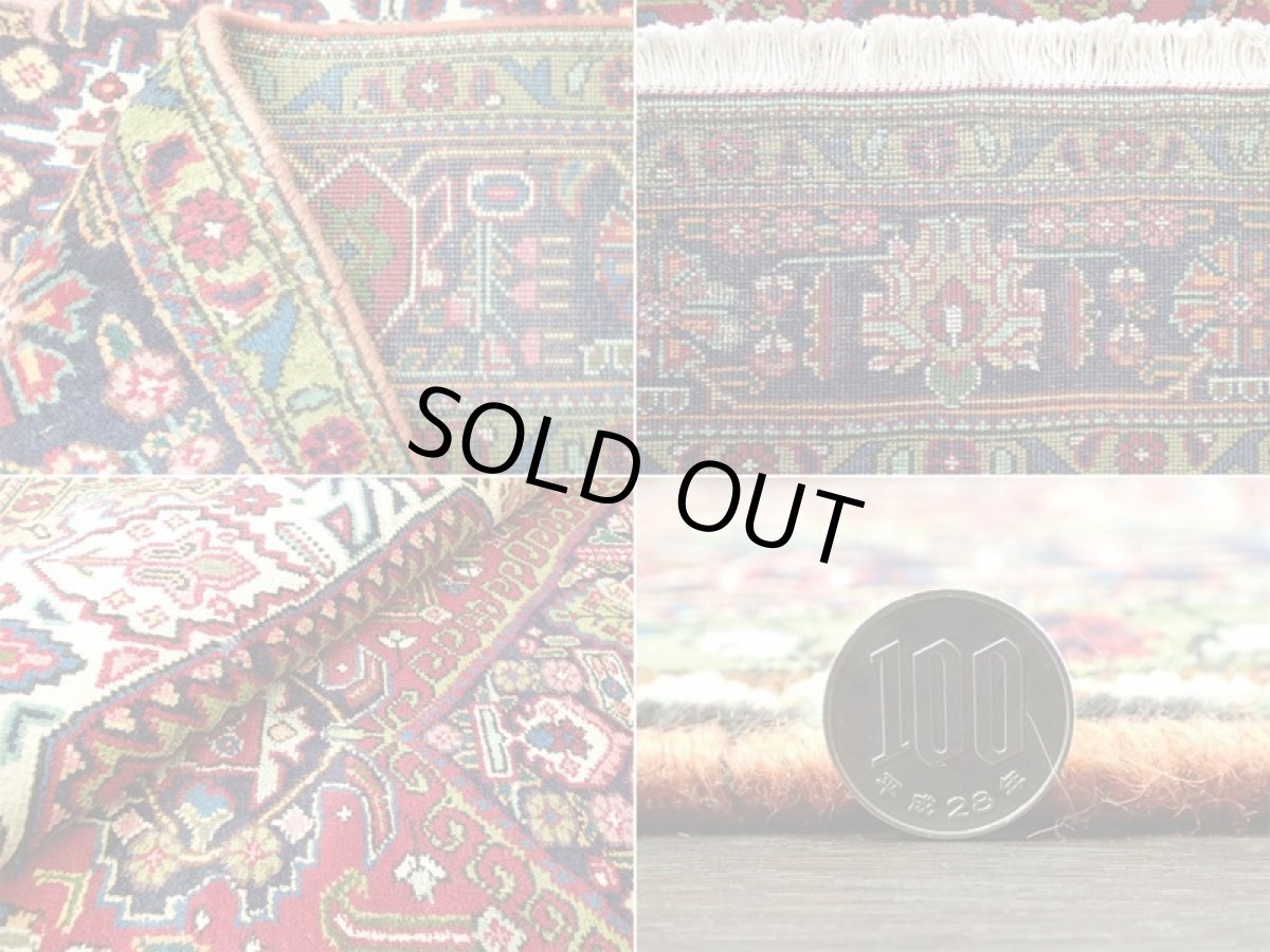 画像16: オールド ペルシャ 絨毯 タブリーズ 3m リビング ダイニング 大判 サイズ 305 x 212 cm f234 手織り トライバル ラグ 天然 ウール 敷物 マット カーペット 赤 緑 クリーム 草木 花 柄 ヴィンテージ OLD (16)