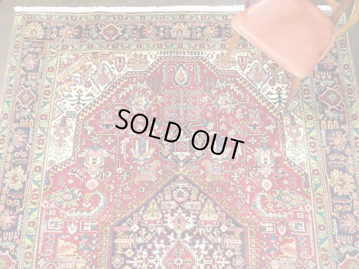 画像8: オールド ペルシャ 絨毯 タブリーズ 3m リビング ダイニング 大判 サイズ 305 x 212 cm f234 手織り トライバル ラグ 天然 ウール 敷物 マット カーペット 赤 緑 クリーム 草木 花 柄 ヴィンテージ OLD (8)