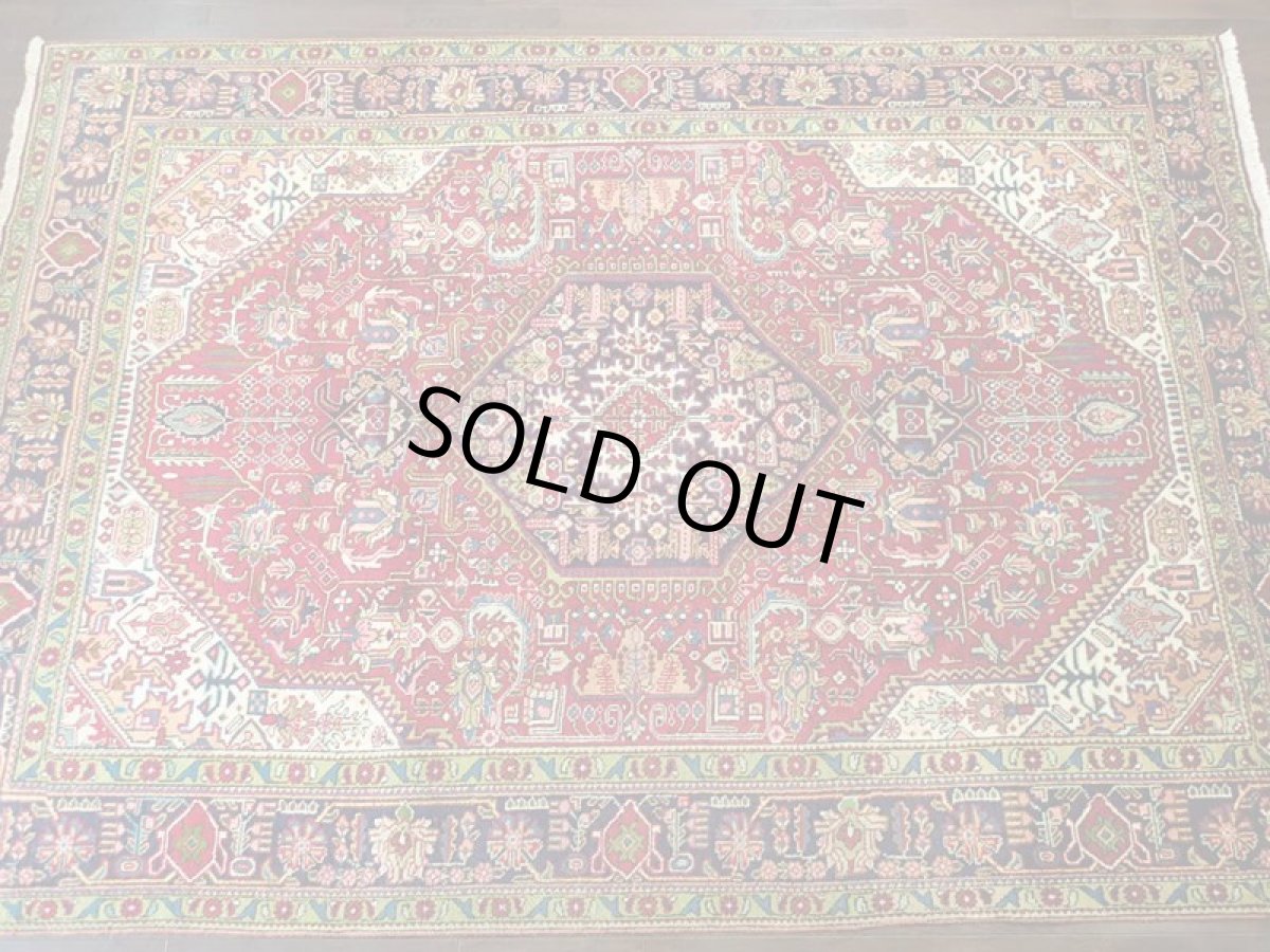 画像3: オールド ペルシャ 絨毯 タブリーズ 3m リビング ダイニング 大判 サイズ 305 x 212 cm f234 手織り トライバル ラグ 天然 ウール 敷物 マット カーペット 赤 緑 クリーム 草木 花 柄 ヴィンテージ OLD (3)