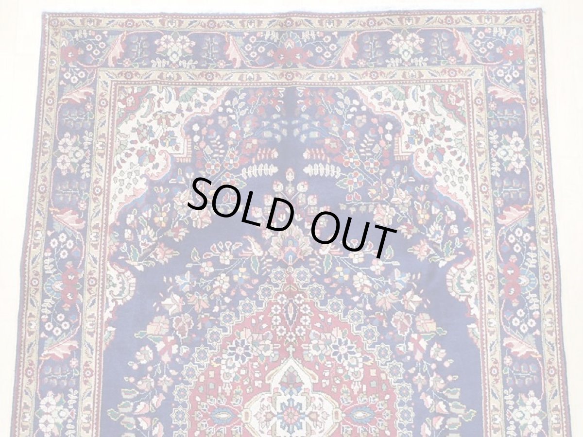 画像7: オールド ペルシャ 絨毯 タブリーズ 3m リビング ダイニング 大判 サイズ 303 x 200 cm f221 手織り トライバル ラグ 天然 ウール 敷物 マット カーペット 青 赤 草木 花 柄 ヴィンテージ OLD (7)