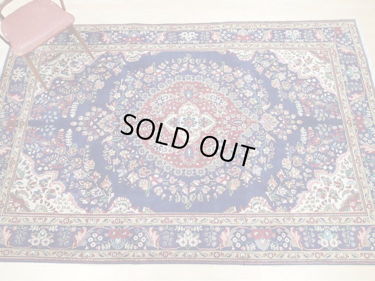 画像4: オールド ペルシャ 絨毯 タブリーズ 3m リビング ダイニング 大判 サイズ 303 x 200 cm f221 手織り トライバル ラグ 天然 ウール 敷物 マット カーペット 青 赤 草木 花 柄 ヴィンテージ OLD (4)