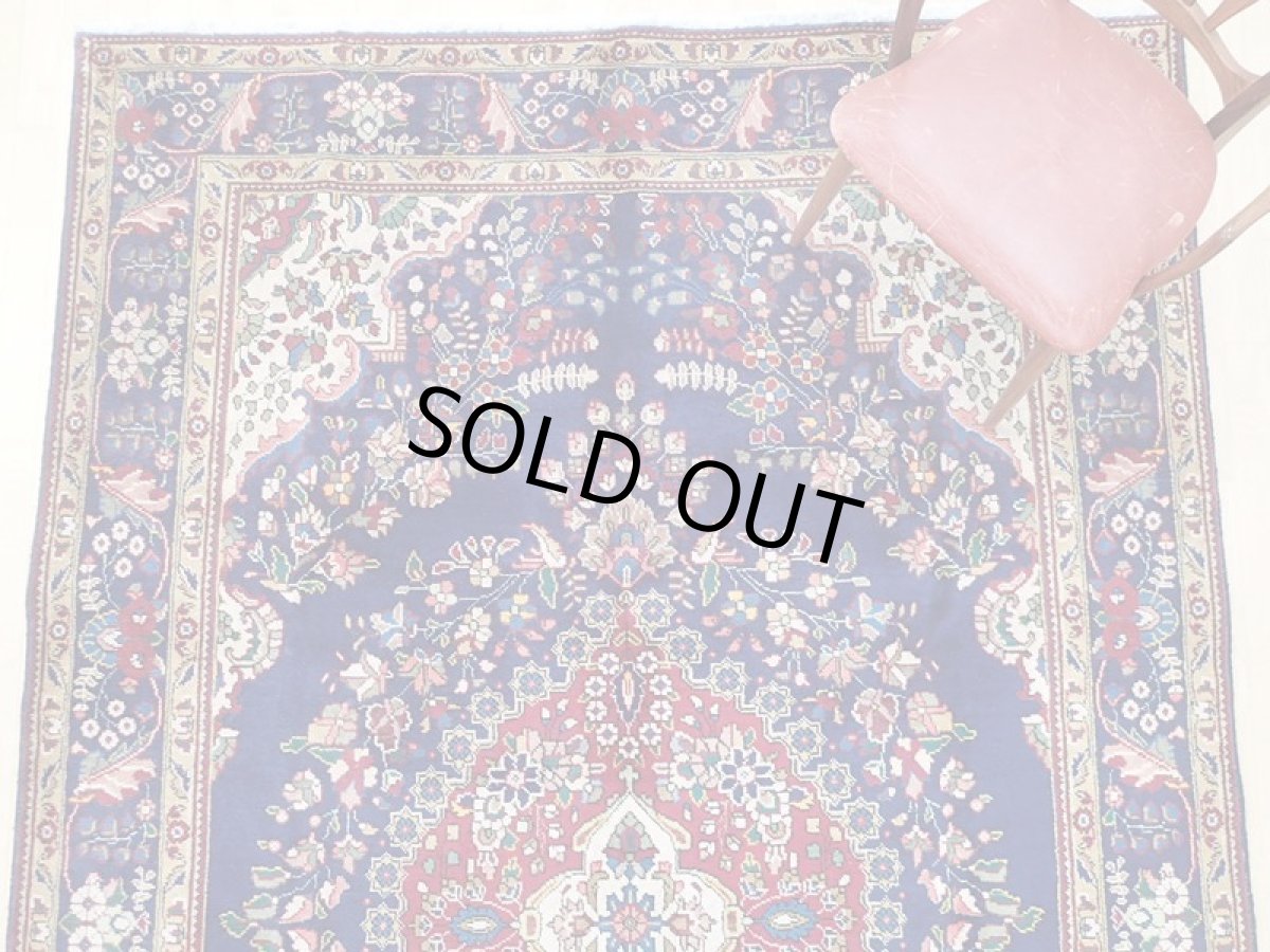 画像8: オールド ペルシャ 絨毯 タブリーズ 3m リビング ダイニング 大判 サイズ 303 x 200 cm f221 手織り トライバル ラグ 天然 ウール 敷物 マット カーペット 青 赤 草木 花 柄 ヴィンテージ OLD (8)