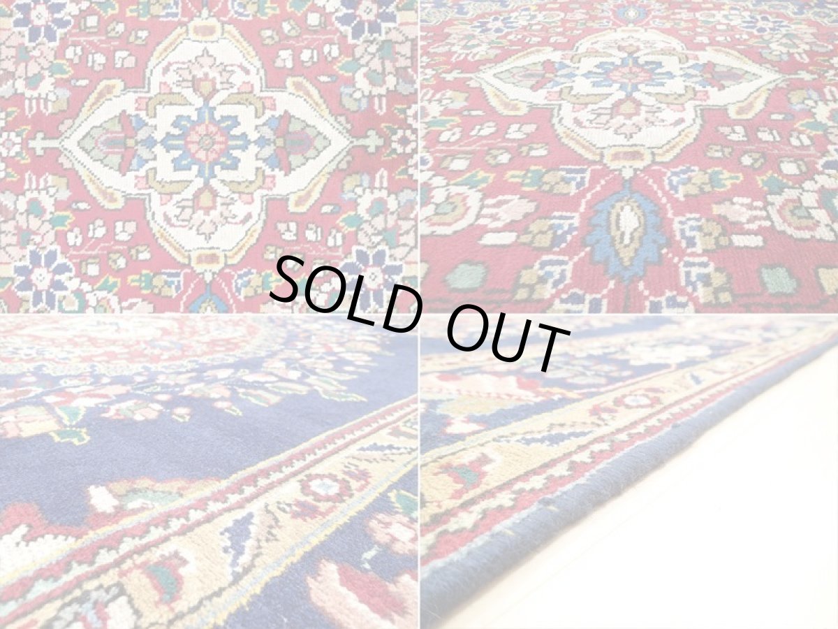 画像15: オールド ペルシャ 絨毯 タブリーズ 3m リビング ダイニング 大判 サイズ 303 x 200 cm f221 手織り トライバル ラグ 天然 ウール 敷物 マット カーペット 青 赤 草木 花 柄 ヴィンテージ OLD (15)