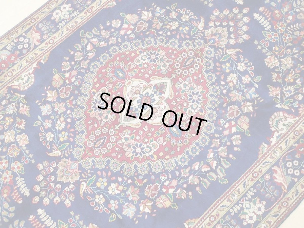 画像9: オールド ペルシャ 絨毯 タブリーズ 3m リビング ダイニング 大判 サイズ 303 x 200 cm f221 手織り トライバル ラグ 天然 ウール 敷物 マット カーペット 青 赤 草木 花 柄 ヴィンテージ OLD (9)