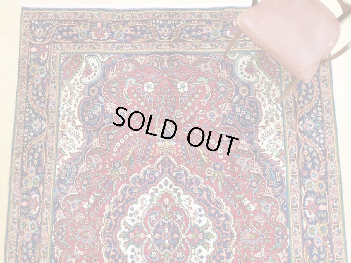 画像8: オールド ペルシャ 絨毯 タブリーズ 3m リビング ダイニング 大判 サイズ 299 x 206 cm f216 手織り トライバル ラグ 天然 ウール 敷物 マット カーペット 紺 赤 クリーム 黄 緑 草木 花 柄 ヴィンテージ OLD (8)