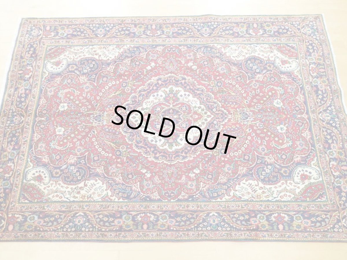 画像3: オールド ペルシャ 絨毯 タブリーズ 3m リビング ダイニング 大判 サイズ 299 x 206 cm f216 手織り トライバル ラグ 天然 ウール 敷物 マット カーペット 紺 赤 クリーム 黄 緑 草木 花 柄 ヴィンテージ OLD (3)