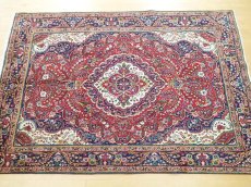 画像3: オールド ペルシャ 絨毯 タブリーズ 3m リビング ダイニング 大判 サイズ 299 x 206 cm f216 手織り トライバル ラグ 天然 ウール 敷物 マット カーペット 紺 赤 クリーム 黄 緑 草木 花 柄 ヴィンテージ OLD (3)