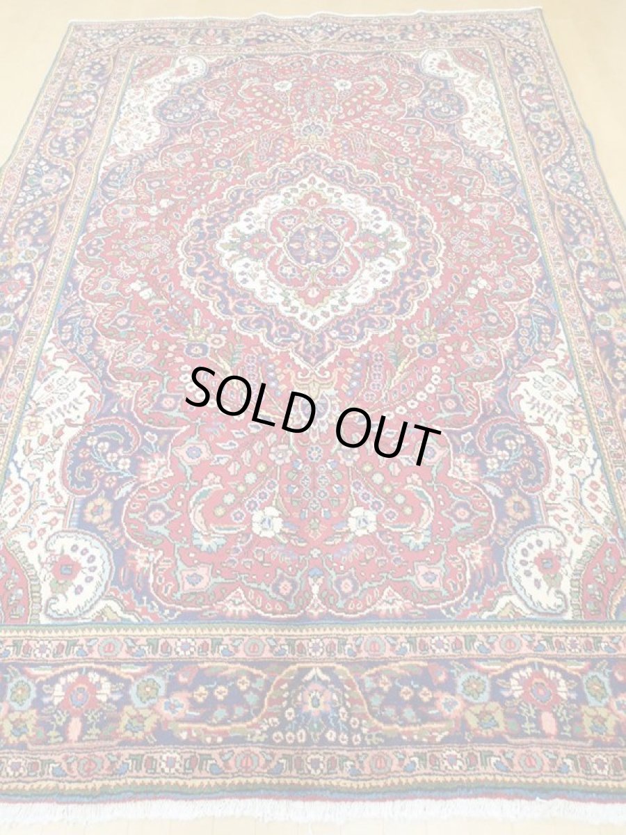 画像6: オールド ペルシャ 絨毯 タブリーズ 3m リビング ダイニング 大判 サイズ 299 x 206 cm f216 手織り トライバル ラグ 天然 ウール 敷物 マット カーペット 紺 赤 クリーム 黄 緑 草木 花 柄 ヴィンテージ OLD (6)