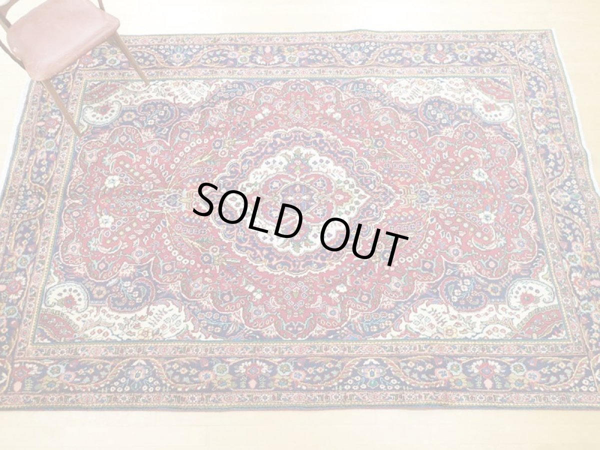 画像4: オールド ペルシャ 絨毯 タブリーズ 3m リビング ダイニング 大判 サイズ 299 x 206 cm f216 手織り トライバル ラグ 天然 ウール 敷物 マット カーペット 紺 赤 クリーム 黄 緑 草木 花 柄 ヴィンテージ OLD (4)