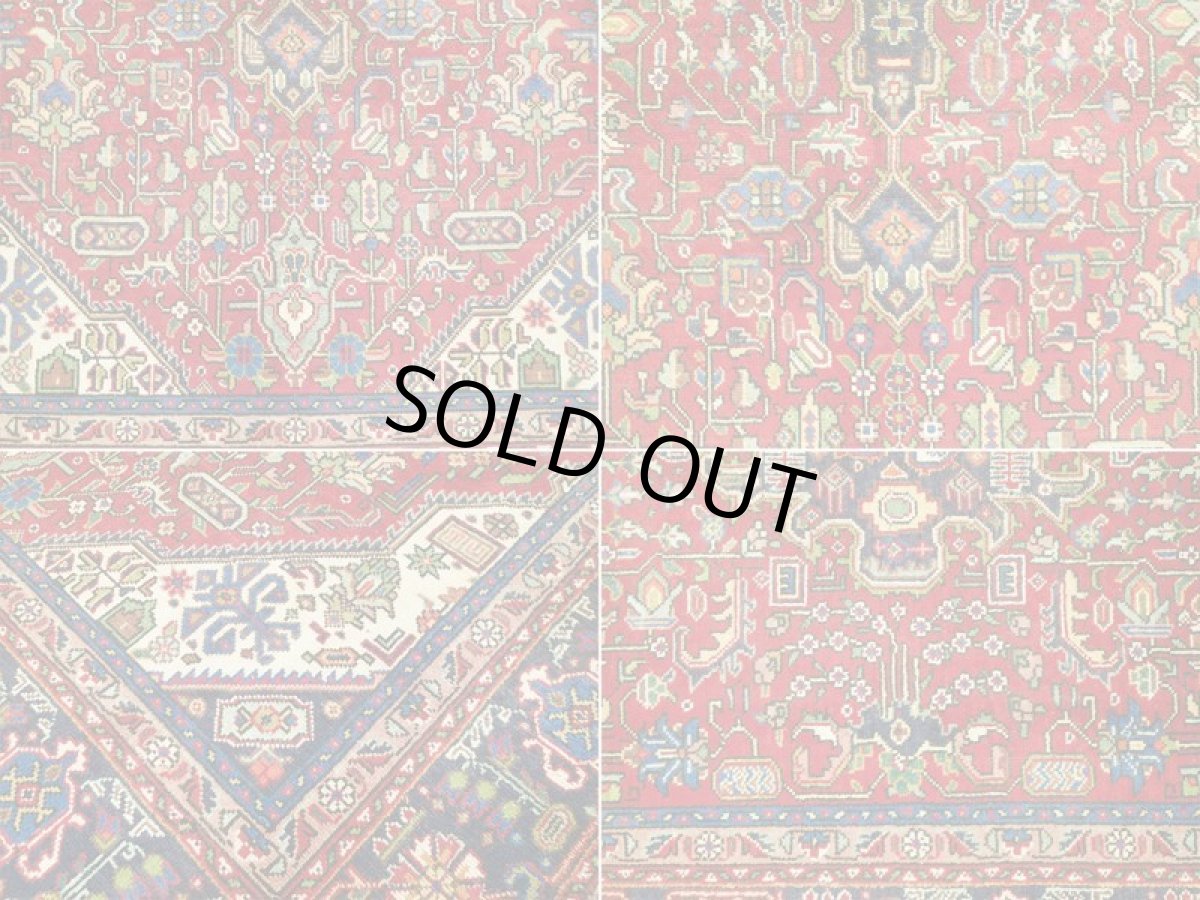 画像17: オールド ペルシャ 絨毯 タブリーズ 3m リビング ダイニング 大判 サイズ 295 x 198 cm p112 手織り トライバル ラグ 天然 ウール 敷物 マット カーペット 紺 赤 メダリオン 草木 花 柄 ヴィンテージ OLD (17)