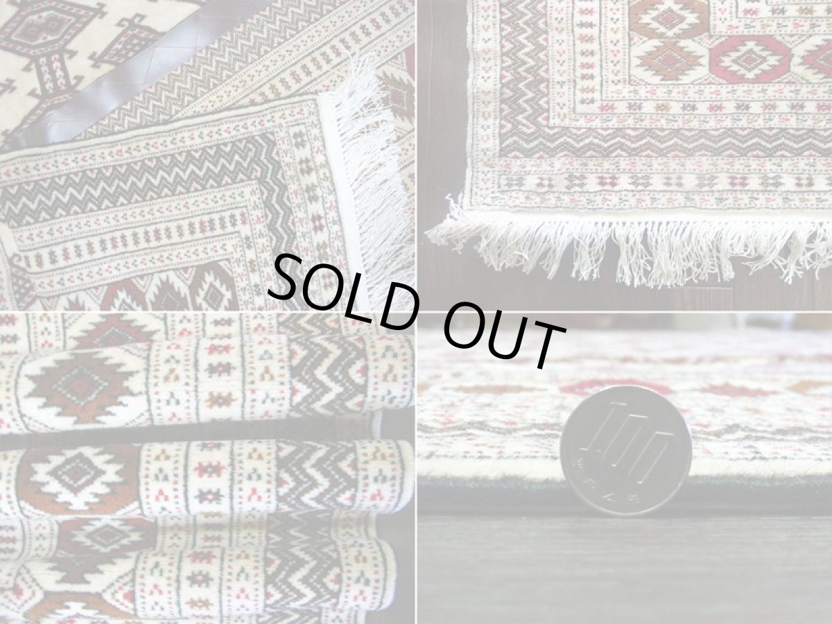 画像14: 新品 ペルシャ 絨毯 トルクメン 2m センター テーブル ソファ サイズ 192 x 146 cm 525 天然 ウール シルク 手織り トライバル ラグ敷物 マット カーペット 生成り クリーム 赤 茶 幾何学模様 民族柄 (14)