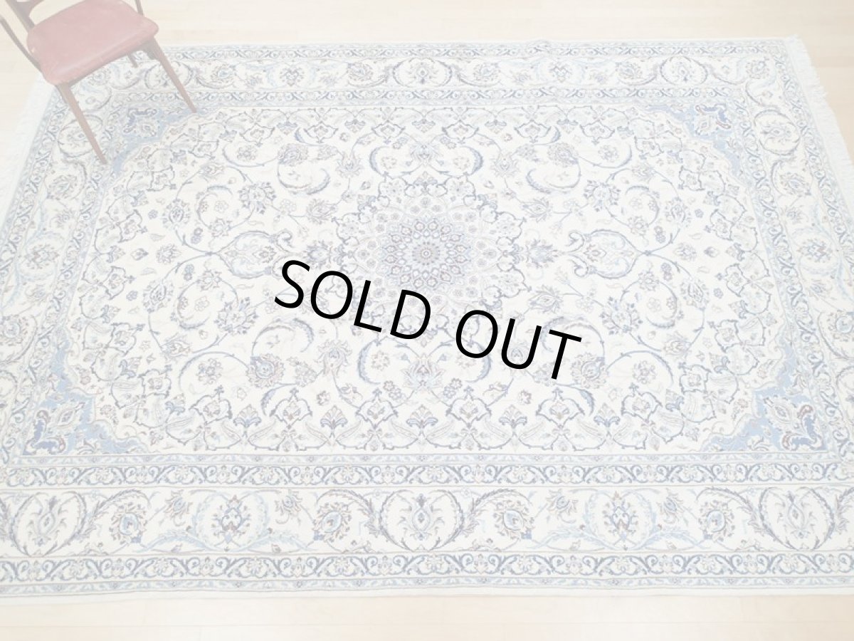 画像4: 新品 ペルシャ 絨毯 ナイン 9la 3.5m リビング ダイニング 大判 サイズ 354 x 252 cm 38 コルク ウール シルク 手織り ラグ ハンドメイド カーペット 敷物 クラシック スタイル クリーム 生成り 白 青 (4)