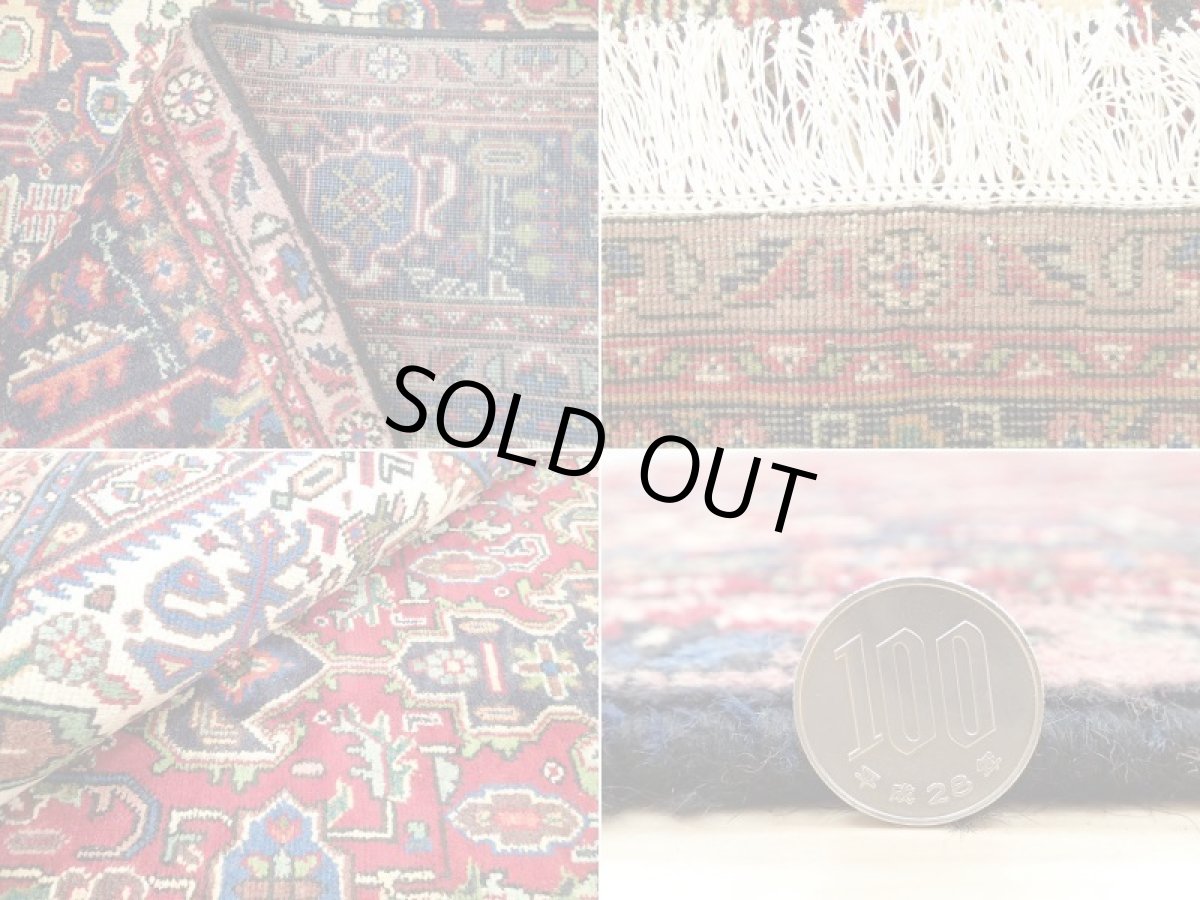 画像19: オールド ペルシャ 絨毯 タブリーズ 3m リビング ダイニング 大判 サイズ 295 x 198 cm p112 手織り トライバル ラグ 天然 ウール 敷物 マット カーペット 紺 赤 メダリオン 草木 花 柄 ヴィンテージ OLD (19)