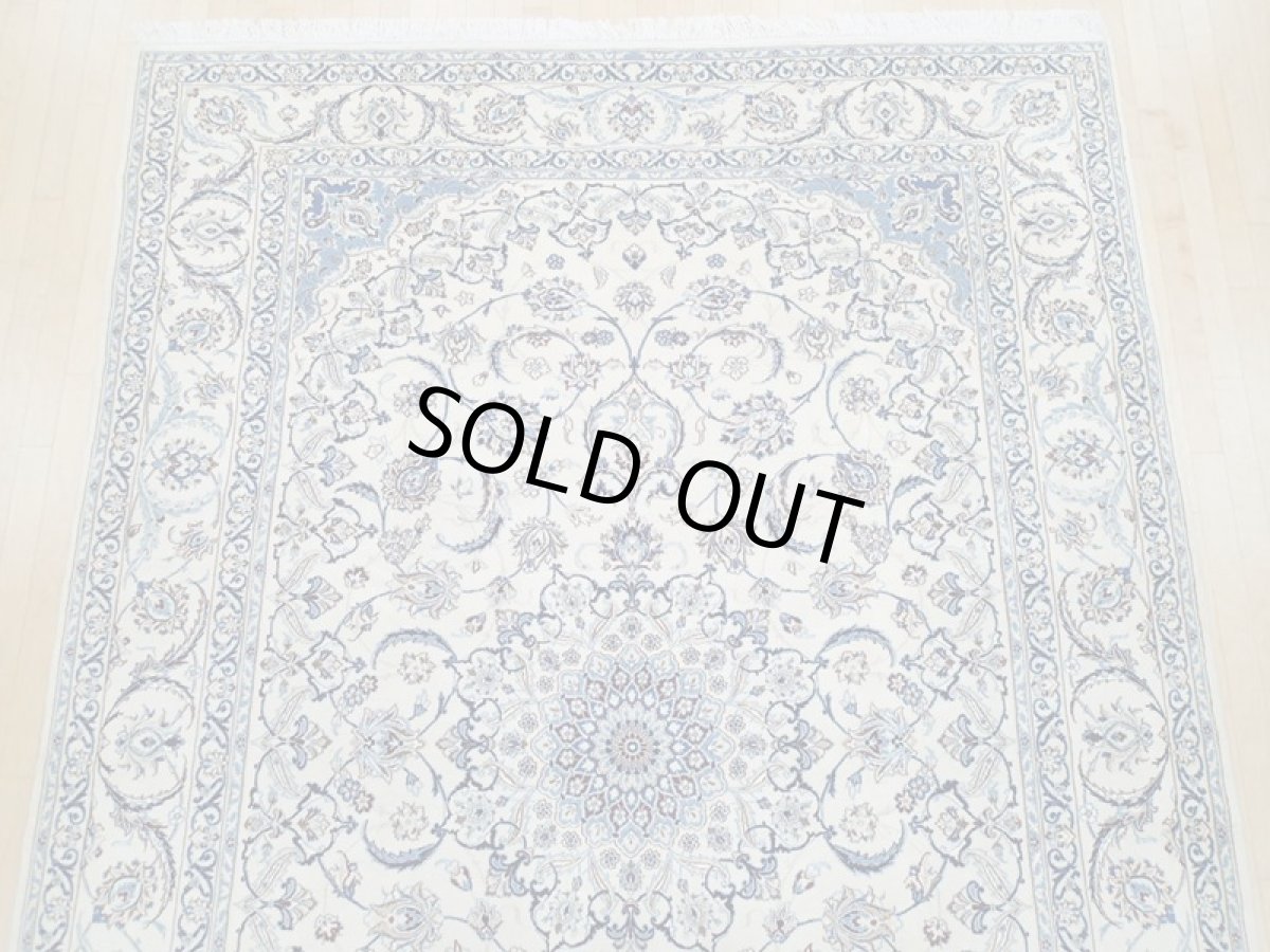 画像7: 新品 ペルシャ 絨毯 ナイン 9la 3.5m リビング ダイニング 大判 サイズ 354 x 252 cm 38 コルク ウール シルク 手織り ラグ ハンドメイド カーペット 敷物 クラシック スタイル クリーム 生成り 白 青 (7)