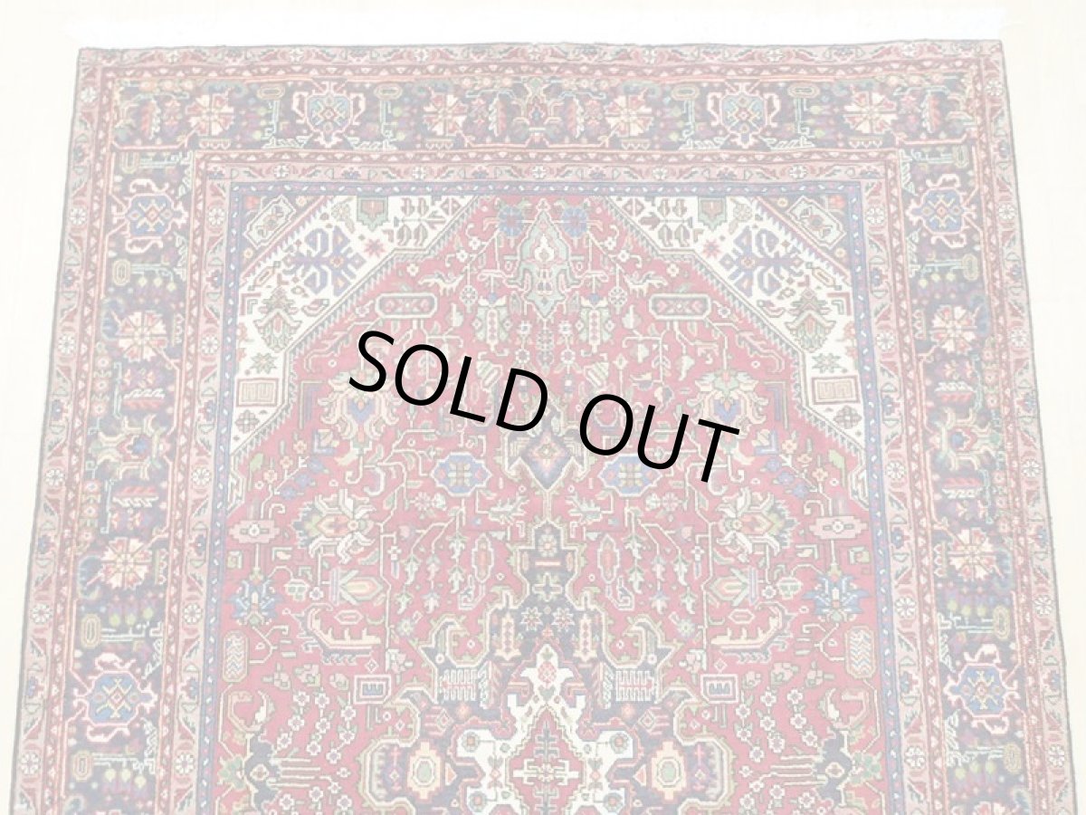 画像7: オールド ペルシャ 絨毯 タブリーズ 3m リビング ダイニング 大判 サイズ 295 x 198 cm p112 手織り トライバル ラグ 天然 ウール 敷物 マット カーペット 紺 赤 メダリオン 草木 花 柄 ヴィンテージ OLD (7)