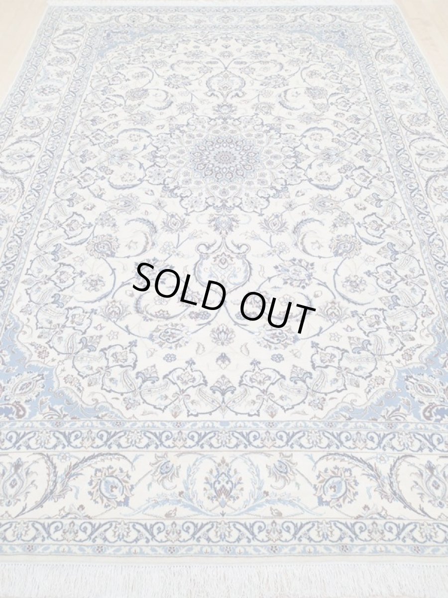 画像6: 新品 ペルシャ 絨毯 ナイン 9la 3.5m リビング ダイニング 大判 サイズ 354 x 252 cm 38 コルク ウール シルク 手織り ラグ ハンドメイド カーペット 敷物 クラシック スタイル クリーム 生成り 白 青 (6)