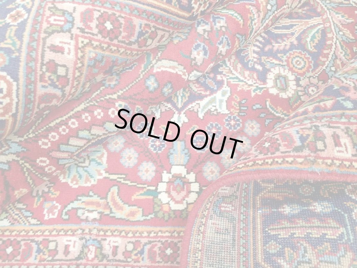 画像13: オールド ペルシャ 絨毯 タブリーズ 3m リビング ダイニング 大判 サイズ 302 x 210 cm f237 手織り トライバル ラグ 天然 ウール 敷物 マット カーペット 紺 赤 メダリオン 草木 花 柄 ヴィンテージ OLD (13)