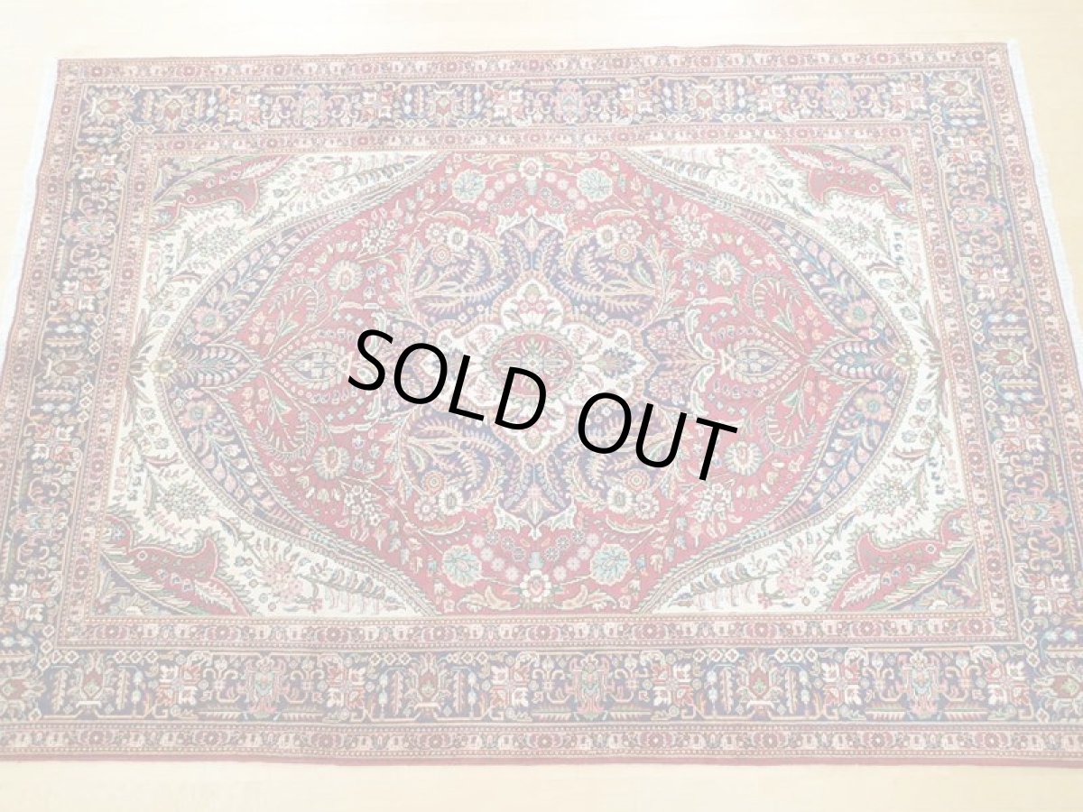 画像3: オールド ペルシャ 絨毯 タブリーズ 3m リビング ダイニング 大判 サイズ 302 x 210 cm f237 手織り トライバル ラグ 天然 ウール 敷物 マット カーペット 紺 赤 メダリオン 草木 花 柄 ヴィンテージ OLD (3)