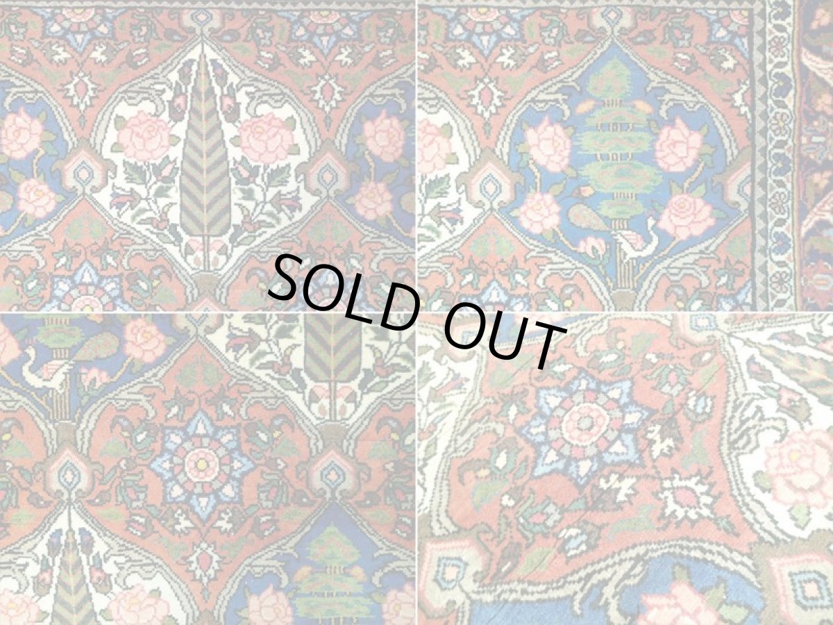 画像13: 美品 ペルシャ 絨毯 バクティアリ 2.2m リビング ダイニング サイズ 218 x 128 cm 20C 手織り トライバル ラグ 天然 ウール 敷物 マット カーペット クリーム 茶 オレンジ 紺 カラフル ブロック 花柄 庭園 ヴィンテージ OLD a-20C-218128a055 (13)