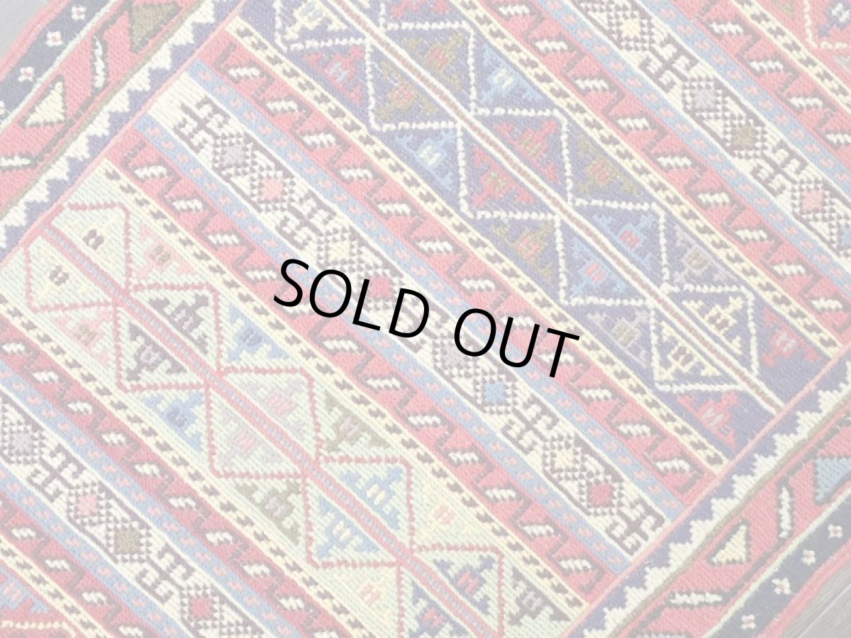 画像4: 新品 ペルシャ キリム グーチャン 1m 玄関 マット サイズ 101 x 51 cm S149 スマック 手織り トライバル ラグ 天然 ウール マット 絨毯 カーペット カラフル ラフラ ボーダー (4)