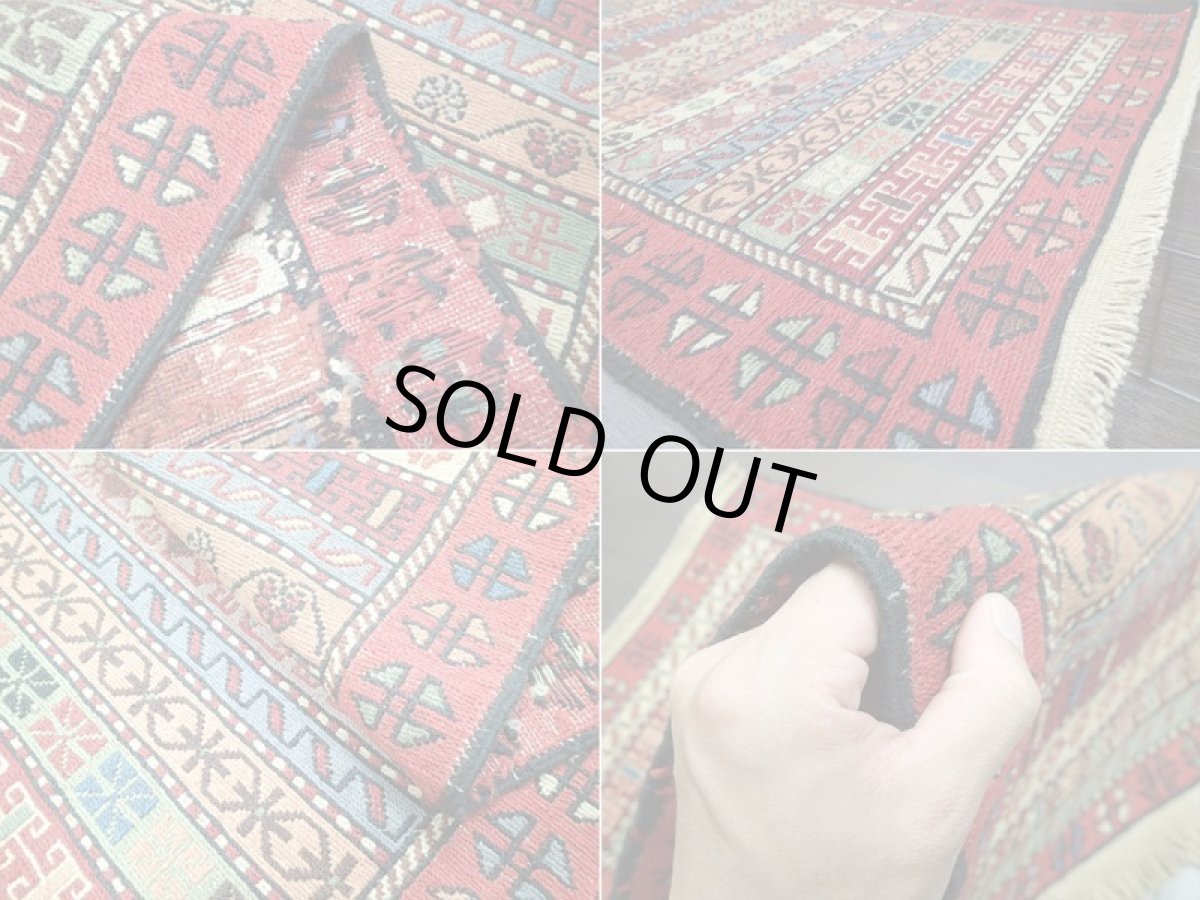 画像10: 新品 ペルシャ キリム グーチャン 1m 玄関 マット サイズ 100 x 52 cm 136 スマック 手織り トライバル ラグ 天然 ウール マット 絨毯 カーペット カラフル ラフラ ボーダー (10)