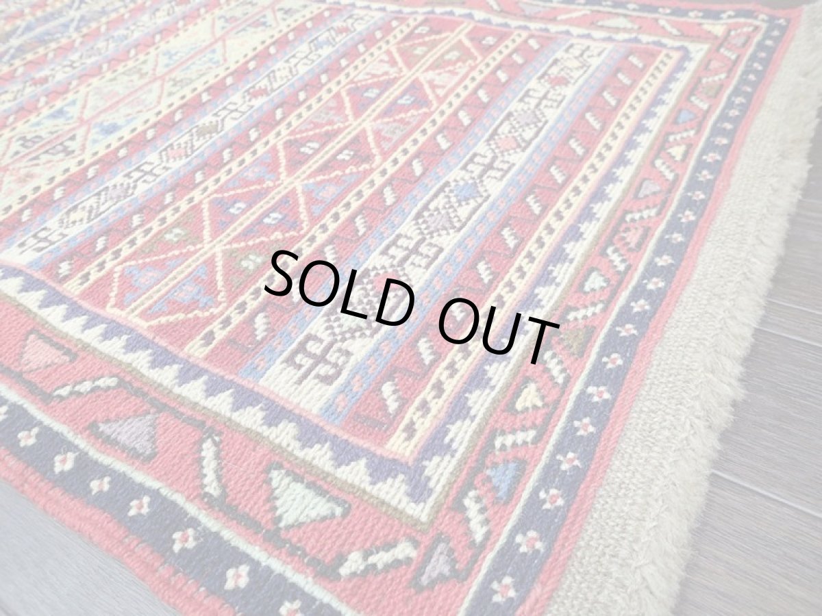 画像5: 新品 ペルシャ キリム グーチャン 1m 玄関 マット サイズ 101 x 51 cm S149 スマック 手織り トライバル ラグ 天然 ウール マット 絨毯 カーペット カラフル ラフラ ボーダー (5)