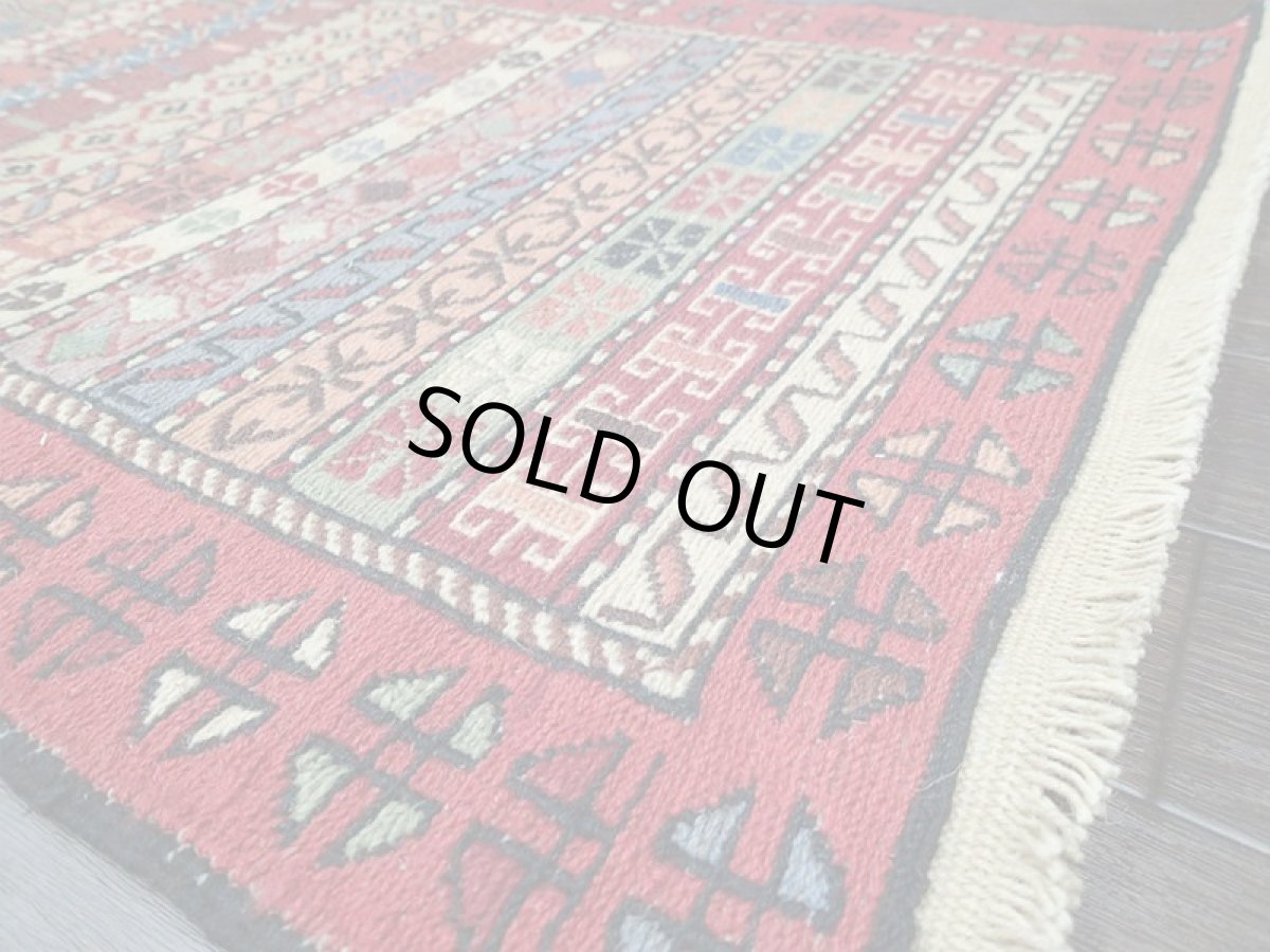 画像6: 新品 ペルシャ キリム グーチャン 1m 玄関 マット サイズ 100 x 52 cm 136 スマック 手織り トライバル ラグ 天然 ウール マット 絨毯 カーペット カラフル ラフラ ボーダー (6)