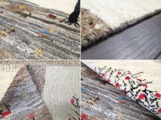 画像14: 新品 ペルシャ ギャッベ 1.2m アクセント サイズ 118 x 87 cm f183 ハンドメイド ギャベ 手織り トライバル ラグ 天然 ウール 敷物 マット カーペット クリーム ザクロ 木 動物 風景 (14)