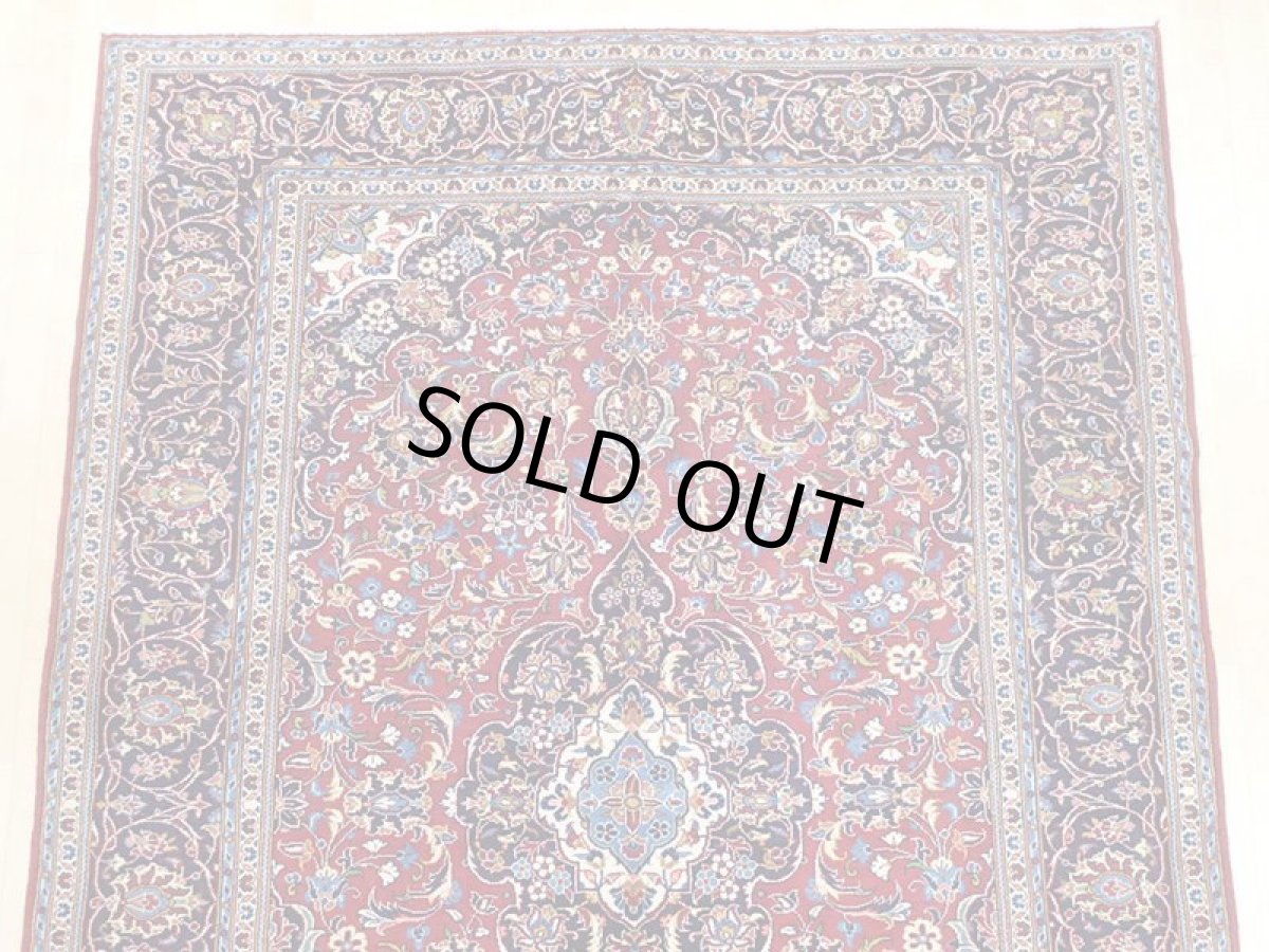 画像7: オールド ペルシャ 絨毯 カシャーン 2.9m リビング ダイニング 大判 サイズ 284 x 210 cm 42 手織り トライバル ラグ 天然 ウール 敷物 マット カーペット 赤 紺 メダリオン 草木 花 柄 ヴィンテージ (7)