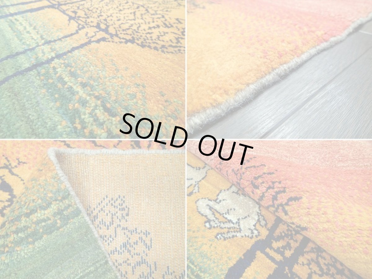 画像14: 新品 ペルシャ ギャッベ 1.2m アクセント サイズ 115 x 84 cm n216 ハンドメイド ギャベ 手織り トライバル ラグ 天然 ウール 敷物 マット カーペット 赤 オレンジ 緑 カラフル ラスタカラー 木 動物 夕焼け 風景 (14)