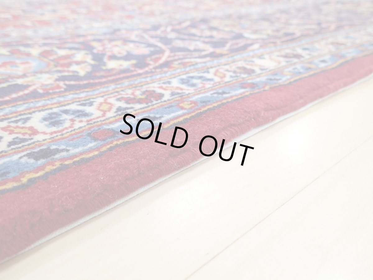 画像12: オールド ペルシャ 絨毯 カシャーン 2.9m リビング ダイニング 大判 サイズ 284 x 210 cm 42 手織り トライバル ラグ 天然 ウール 敷物 マット カーペット 赤 紺 メダリオン 草木 花 柄 ヴィンテージ (12)