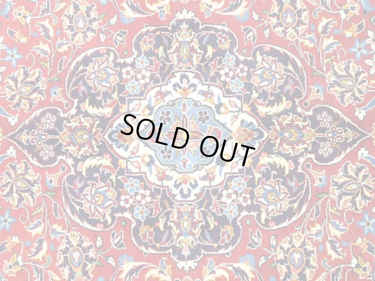 画像11: オールド ペルシャ 絨毯 カシャーン 2.9m リビング ダイニング 大判 サイズ 284 x 210 cm 42 手織り トライバル ラグ 天然 ウール 敷物 マット カーペット 赤 紺 メダリオン 草木 花 柄 ヴィンテージ (11)