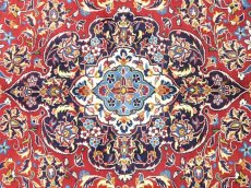 画像11: オールド ペルシャ 絨毯 カシャーン 2.9m リビング ダイニング 大判 サイズ 284 x 210 cm 42 手織り トライバル ラグ 天然 ウール 敷物 マット カーペット 赤 紺 メダリオン 草木 花 柄 ヴィンテージ (11)