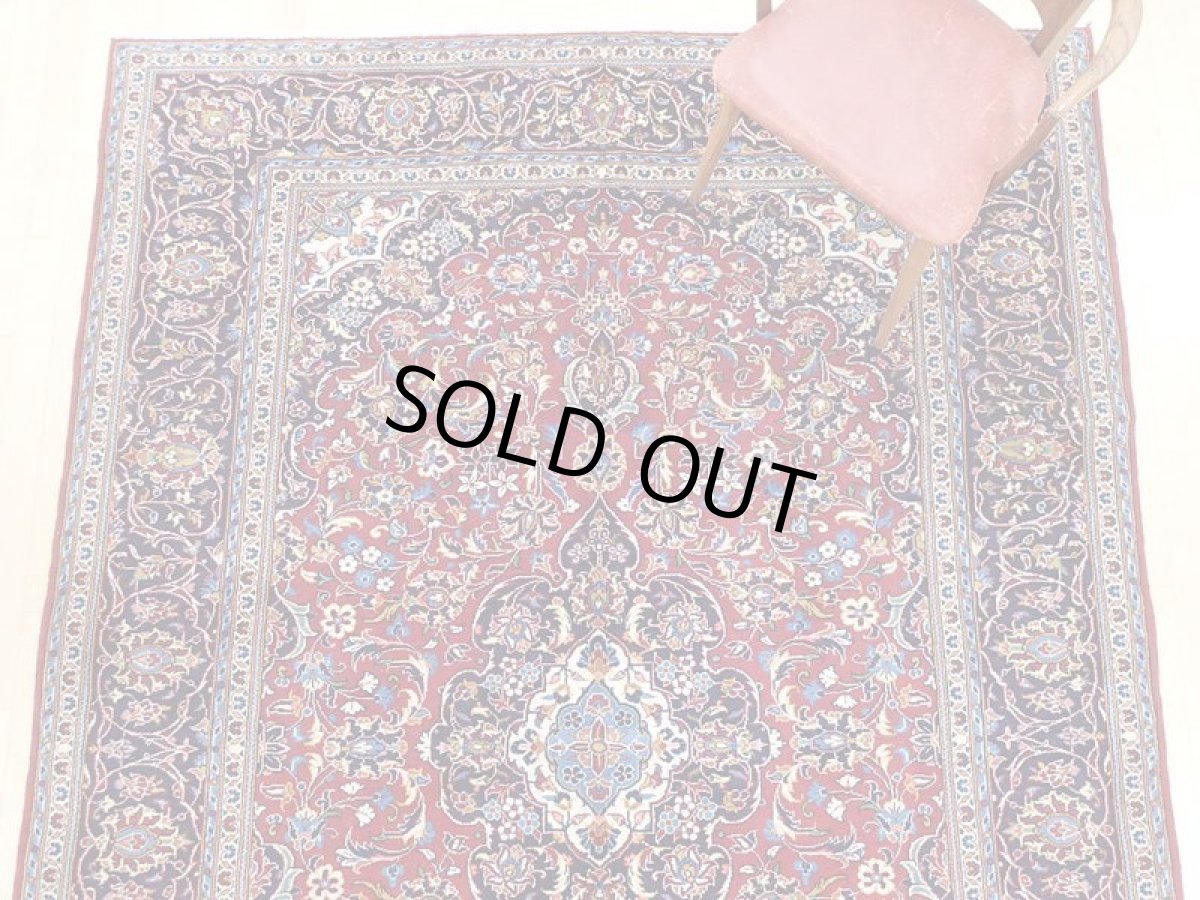 画像8: オールド ペルシャ 絨毯 カシャーン 2.9m リビング ダイニング 大判 サイズ 284 x 210 cm 42 手織り トライバル ラグ 天然 ウール 敷物 マット カーペット 赤 紺 メダリオン 草木 花 柄 ヴィンテージ (8)