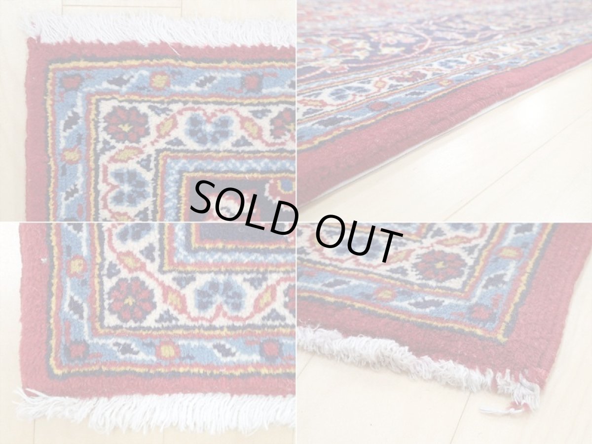 画像19: オールド ペルシャ 絨毯 カシャーン 2.9m リビング ダイニング 大判 サイズ 284 x 210 cm 42 手織り トライバル ラグ 天然 ウール 敷物 マット カーペット 赤 紺 メダリオン 草木 花 柄 ヴィンテージ (19)