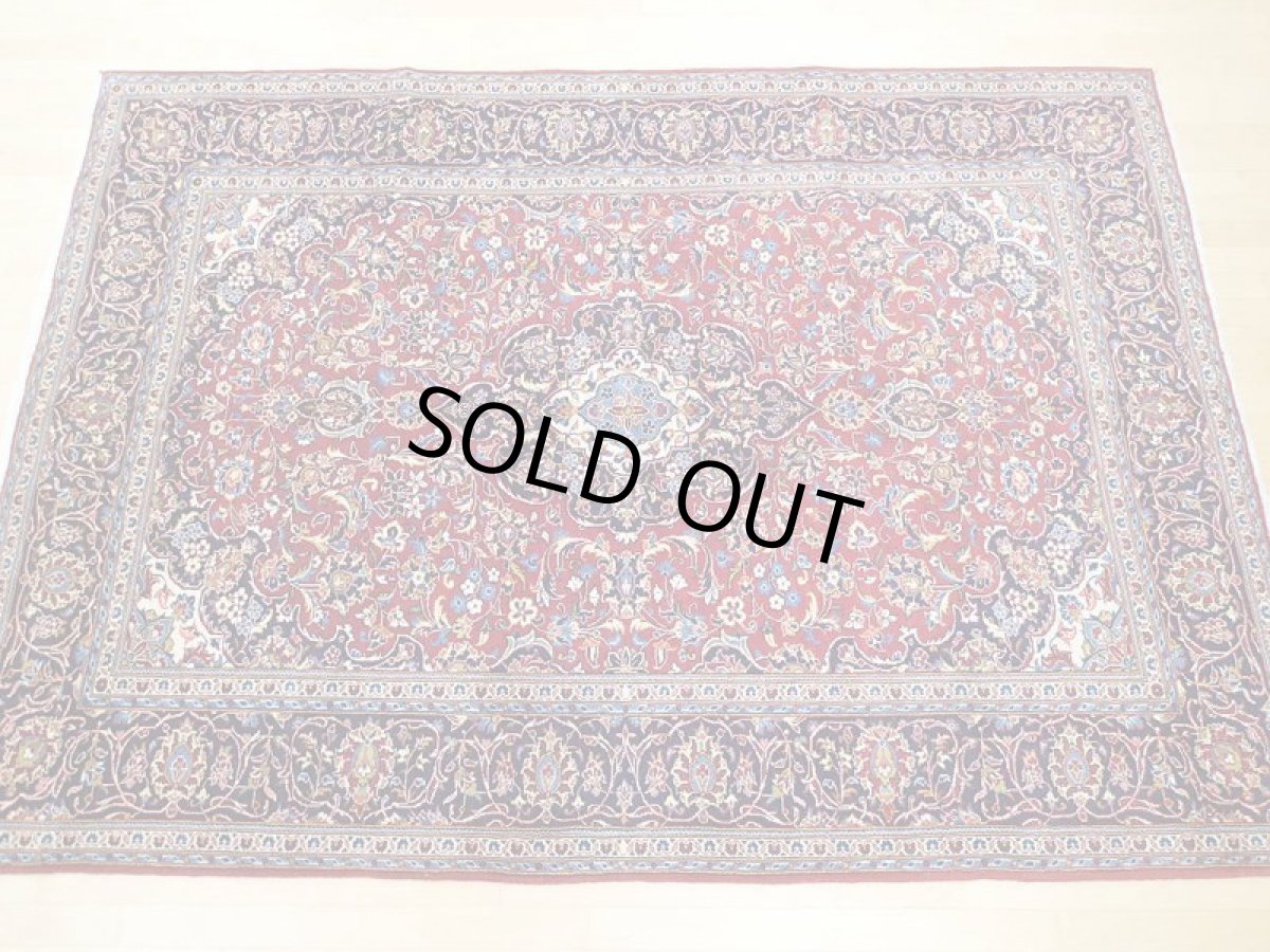 画像3: オールド ペルシャ 絨毯 カシャーン 2.9m リビング ダイニング 大判 サイズ 284 x 210 cm 42 手織り トライバル ラグ 天然 ウール 敷物 マット カーペット 赤 紺 メダリオン 草木 花 柄 ヴィンテージ (3)