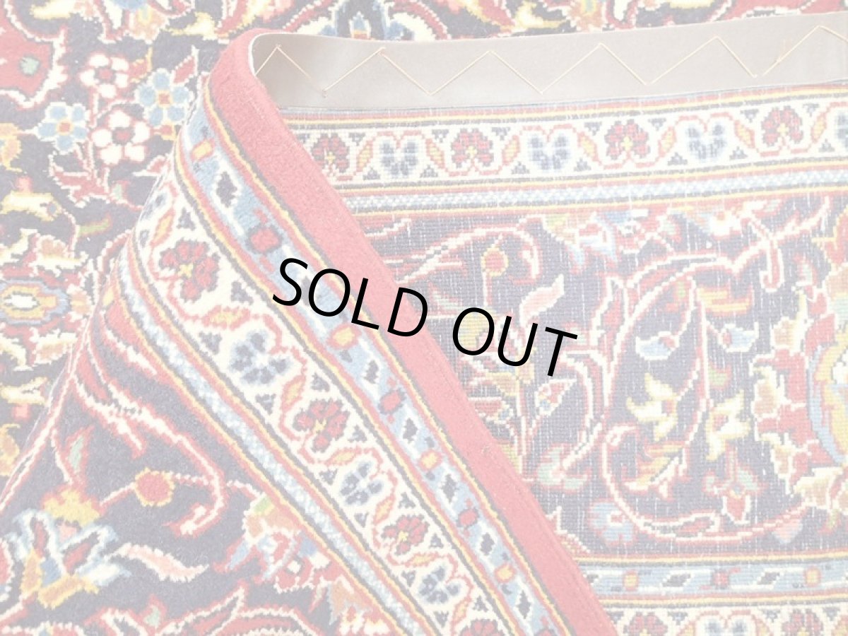 画像13: オールド ペルシャ 絨毯 カシャーン 2.9m リビング ダイニング 大判 サイズ 284 x 210 cm 42 手織り トライバル ラグ 天然 ウール 敷物 マット カーペット 赤 紺 メダリオン 草木 花 柄 ヴィンテージ (13)