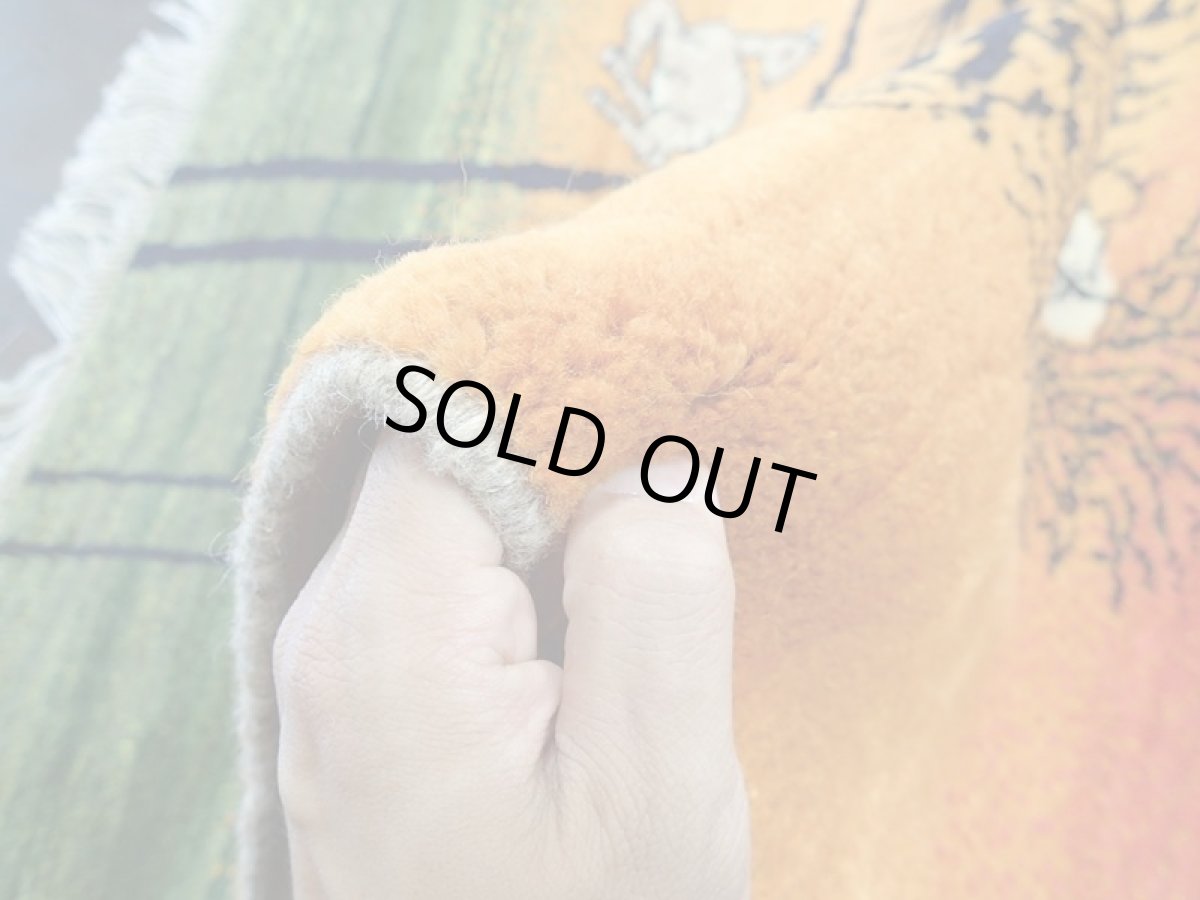 画像11: 新品 ペルシャ ギャッベ 1.2m アクセント サイズ 115 x 84 cm n216 ハンドメイド ギャベ 手織り トライバル ラグ 天然 ウール 敷物 マット カーペット 赤 オレンジ 緑 カラフル ラスタカラー 木 動物 夕焼け 風景 (11)